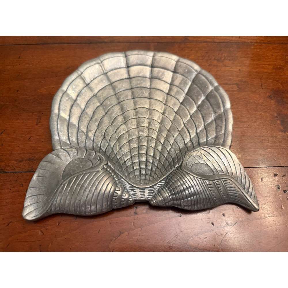 Vintage 1986 Arthur Court Cast Aluminum Seashell Serving Tray Dish Coastal Vtg